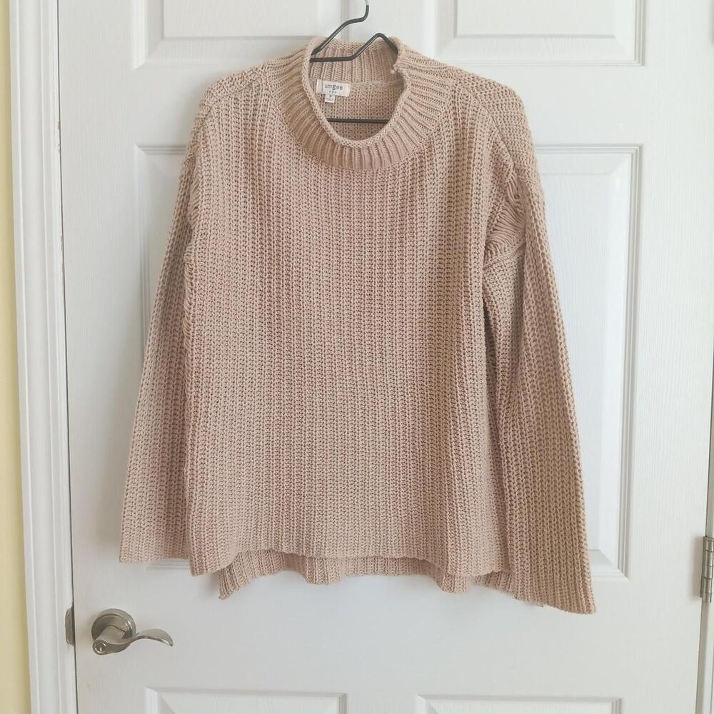 Umgee Beige Chunky Knit Mock Neck Sweater Medium